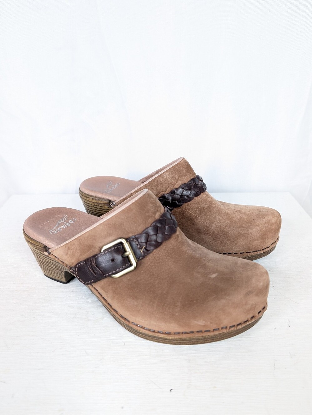 Dansko Melanie Taupe Leather Heels Mules Clogs - Size 38/8